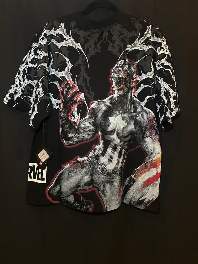 Captain America Zombie "Side By Side" 199X Oversized Tee in Black