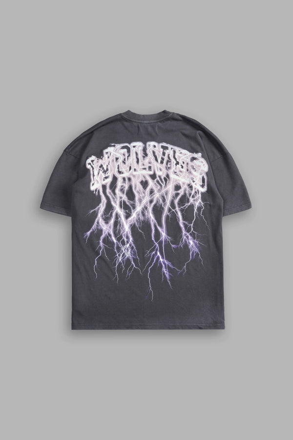 Thunder "Premium" Oversized Tee in Wolf Gray/Purple Lightning